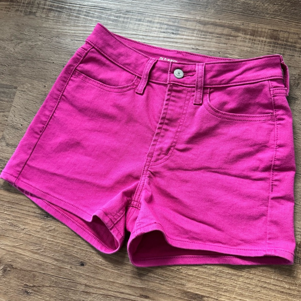 Hot Pink Shorts 0 Denim Jean High Rise Old Navy Magenta Pockets Rave Hippie Boho